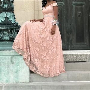 Off the shoulder lace prom dress